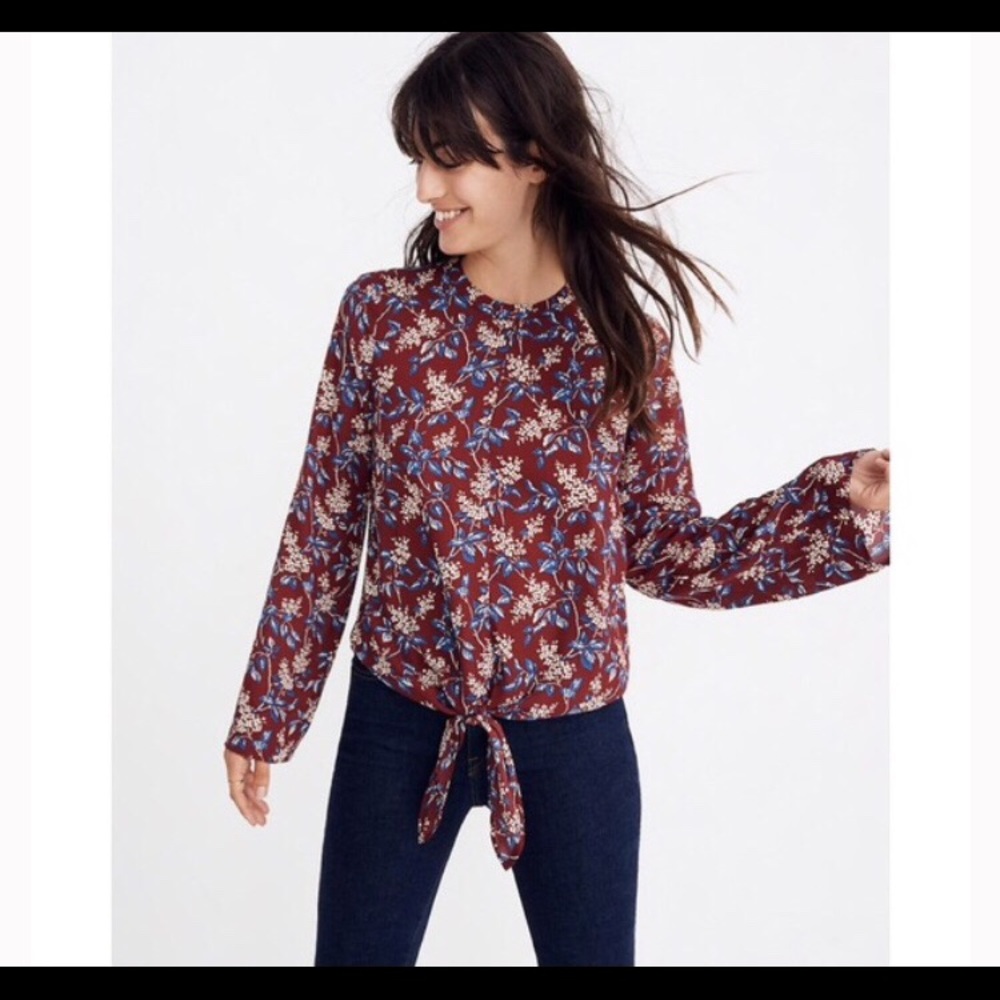 Madewell Floral Tie-Front Top in Red and Blue